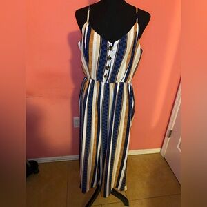 Striped Blue and Tan Jumpsuit